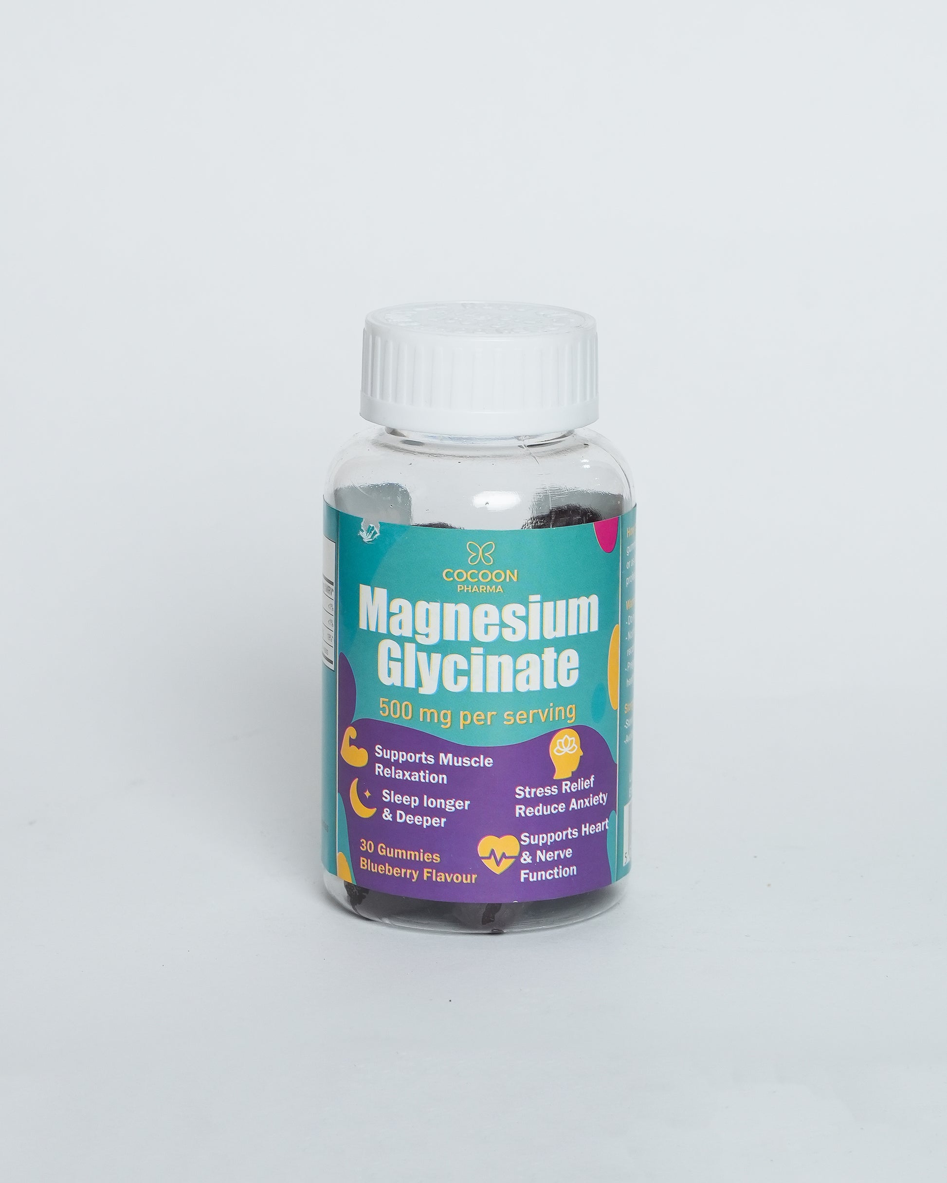 Cocoon Pharma Magnesium Glycinate Gummies – 500 mg per Serving | Blueberry Flavor (30 Gummies)