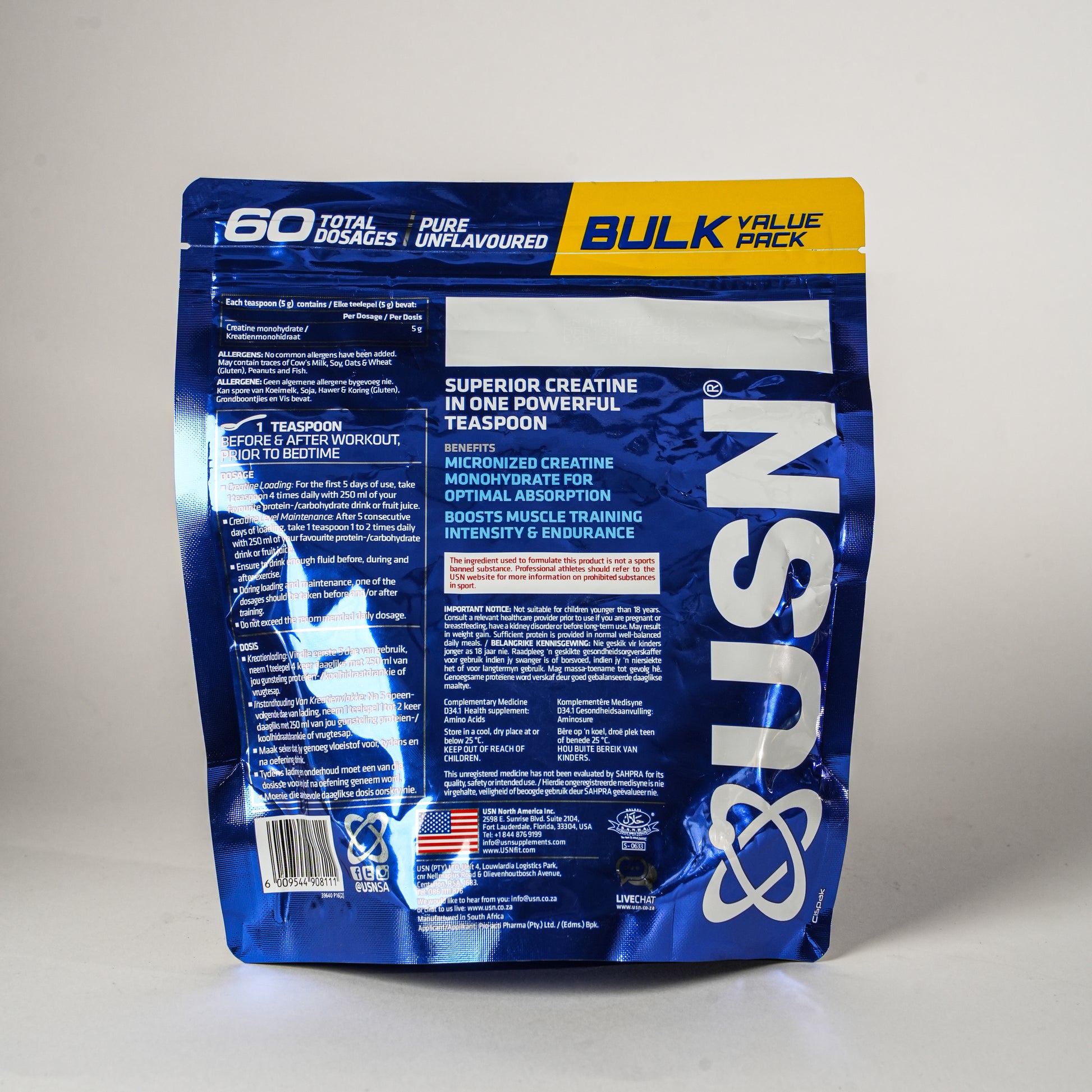 USN Pure Creatine Monohydrate Powder – 300g, 60 Servings