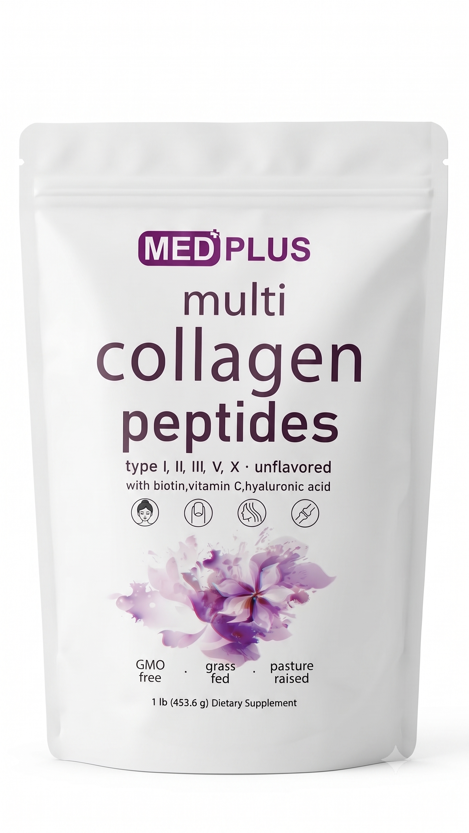 MED PLUS Multi Collagen Peptides Powder – Unflavored (1 lb / 453.6g)